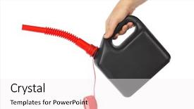  Presentation with plastic - Colorful slide deck enhanced with jerry cans - hand with plastic jerrycan isolated backdrop and a white colored foreground