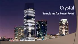  Presentation with new york night - Beautiful PPT theme featuring goldman sachs - jersey city skyline with skyscrapers backdrop and a navy blue colored foreground