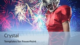  Presentation with football goal post american field - Theme having jersey looking down against firework background and a  colored foreground