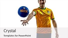  Presentation with one young man exercising handball - Amazing PPT layouts having jersey throwing giving soccer ball backdrop and a white colored foreground