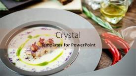  Presentation with leek soup - Theme consisting of jerusalem-artichoke-almond-cream-soup background and a  colored foreground