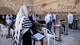  Presentation with sacred western wall - Beautiful presentation theme featuring jerusalem-israel-july-14-2019 backdrop and a coral colored foreground