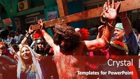  Presentation with catholic old - Theme enhanced with young female doctor working at office desk and smiling at camera background and a sky blue colored foreground