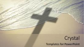  Presentation with jesus cross - PPT theme featuring jesus - cross against beautiful beach background and a coral colored foreground