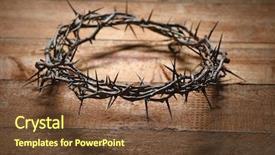  Presentation with crown thorns - Presentation design enhanced with jesus - crown of thorns on wooden background and a tawny brown colored foreground
