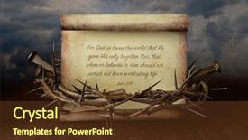  Presentation with nails - Amazing PPT theme having jesus - john 3 16 on scroll backdrop and a tawny brown colored foreground