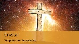  Presentation with space stars - Audience pleasing presentation design consisting of jesus - one wooden cross and background backdrop and a gold colored foreground