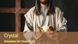  Presentation with faithful - Cool new slide deck with jesus christ gives bread backdrop and a tawny brown colored foreground