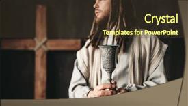  Presentation with jesus christ - Audience pleasing slide set consisting of jesus christ holds a cup backdrop and a tawny brown colored foreground