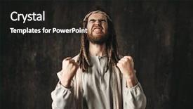  Presentation with jesus christ - Audience pleasing slide deck consisting of jesus christ in white robe backdrop and a dark gray colored foreground