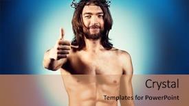  Presentation with jesus christ - Colorful slide deck enhanced with jesus christ smiling at camera backdrop and a coral colored foreground