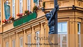  Presentation with jesus christ - PPT theme having jesus christ statue outdoors on building background in krumlov background and a coral colored foreground