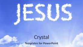  Presentation with jesus - Colorful slide deck enhanced with jesus cloud word backdrop and a light blue colored foreground
