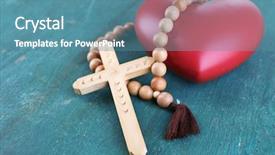  Presentation with rosary - Beautiful PPT theme featuring jesus cross - heart with rosary beads backdrop and a teal colored foreground
