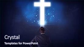  Presentation with glowing cross - PPT layouts having jesus crucifix heavens light - young businessman standing and looking background and a navy blue colored foreground