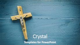  Presentation with catholic jesus - Cool new PPT theme with jesus crucify - catholic cross on a wooden backdrop and a teal colored foreground