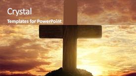  Presentation with jesus cross - Slide deck featuring jesus crucify - wooden cross on sky background background and a tawny brown colored foreground