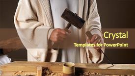  Presentation with chisel - Theme with jesus hands with wooden mallet background and a tawny brown colored foreground