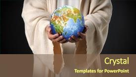  Presentation with hands holding - Presentation theme enhanced with jesus holding the world background and a violet colored foreground