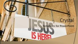  Presentation with jesus - Slide deck featuring jesus is here sign background and a coral colored foreground