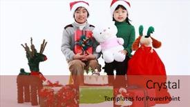  Presentation with christmas kids - Presentation design with jesus loves children - xmas kids sitting and holding background and a red colored foreground