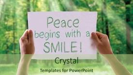  Presentation with peace the world - PPT layouts with jesus loving kind - peace begins with a smile background and a mint green colored foreground