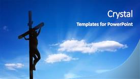  Presentation with jesus cross - Audience pleasing PPT theme consisting of jesus on the cross backdrop and a ocean colored foreground