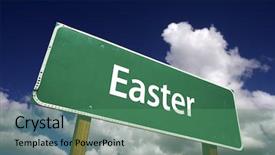  Presentation with clouds - Presentation having religious lent - easter road sign with dramatic background and a ocean colored foreground