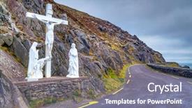  Presentation with crucifix - PPT layouts having catolic - crucifix at the road background and a violet colored foreground