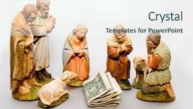  Presentation with christmas nativity - Cool new slide deck with christian sheep - full nativity scene displaying commercialism backdrop and a cool aqua colored foreground