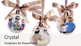  Presentation with christmas story - Theme enhanced with christian sheep - three christmas ornaments each background and a light gray colored foreground