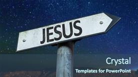 Presentation with jesus - Audience pleasing PPT theme consisting of jesus sign with a beautiful backdrop and a ocean colored foreground