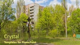  Presentation with pripyat - Beautiful PPT layouts featuring jesus-statue-in-chernobyl-abandoned backdrop and a tawny brown colored foreground