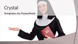  Presentation with bible teaching - Presentation design with jesus teaching - young nun with bible isolated background and a white colored foreground