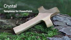  Presentation with green tree - Theme enhanced with portrait of modern wearing woman standing near office building background and a dark gray colored foreground