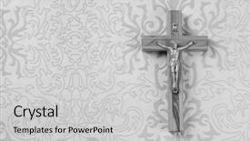  Presentation with mourning - PPT layouts enhanced with jesus tomb - mourning cross on grey ornament background and a light gray colored foreground