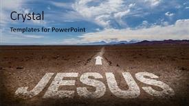  Presentation with jesus - Amazing PPT theme having jesus written on desert road backdrop and a light blue colored foreground