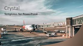  Presentation with cargo plane - Beautiful presentation design featuring jet-airplane-docked backdrop and a light gray colored foreground