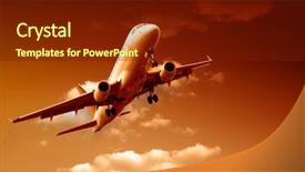  Presentation with jet airplane - Theme enhanced with jet airplane landing at dusk background and a tawny brown colored foreground