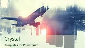  Presentation with cityscape - Colorful PPT theme enhanced with jet airways - airliner over cityscape mixed media backdrop and a cream colored foreground