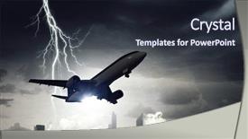  Presentation with cityscape silhouette - Presentation theme featuring jet airways - airliner over cityscape background and a wine colored foreground