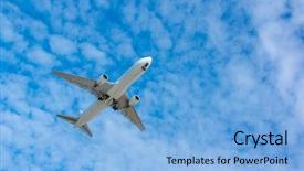  Presentation with jet airplane - Beautiful presentation theme featuring jet airways - airplane on the blue cloudy backdrop and a light blue colored foreground