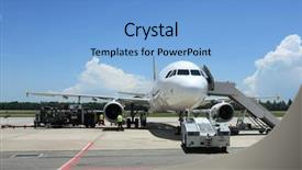  Presentation with departure - Amazing slides having jet cargo - airplane is waiting for departure backdrop and a light blue colored foreground