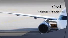  Presentation with jet plane - Theme consisting of jet engine - wing of the plane cockpit background and a light gray colored foreground