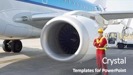  Presentation with aircraft engine - Theme consisting of jet engine mechanic posing next background and a gray colored foreground
