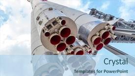  Presentation with rocket - Colorful slides enhanced with jet fuel - monument of russian space rocket backdrop and a light blue colored foreground