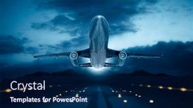  Presentation with jet plane - Slide deck featuring jet plane in flight with dark blue sunset at background background and a navy blue colored foreground