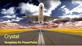  Presentation with jet plane - Amazing slides having jet plane taking off runway backdrop and a tawny brown colored foreground