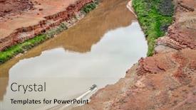  Presentation with moab - Presentation with jetboat transporting kayaks upstream of colorado river below moab in utah background and a mint green colored foreground