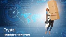  Presentation with boxes - Beautiful PPT theme featuring jetpack and delivering boxes global backdrop and a teal colored foreground